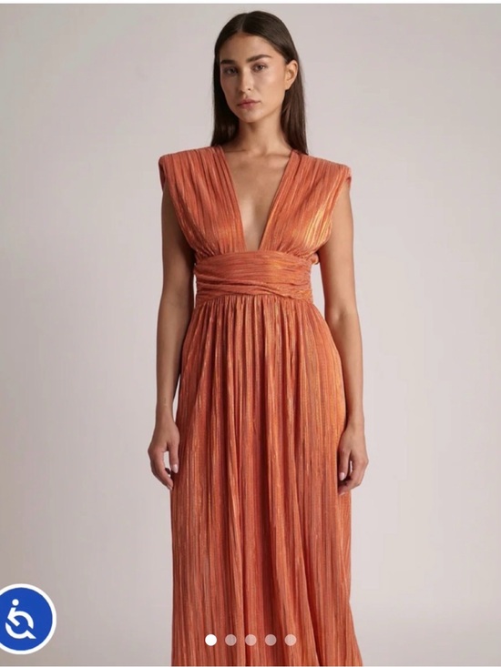 Sabina Musayev Dresses & Skirts - Sabina Musayev Metallic Orange Pleated V-Neck Maxi Dress